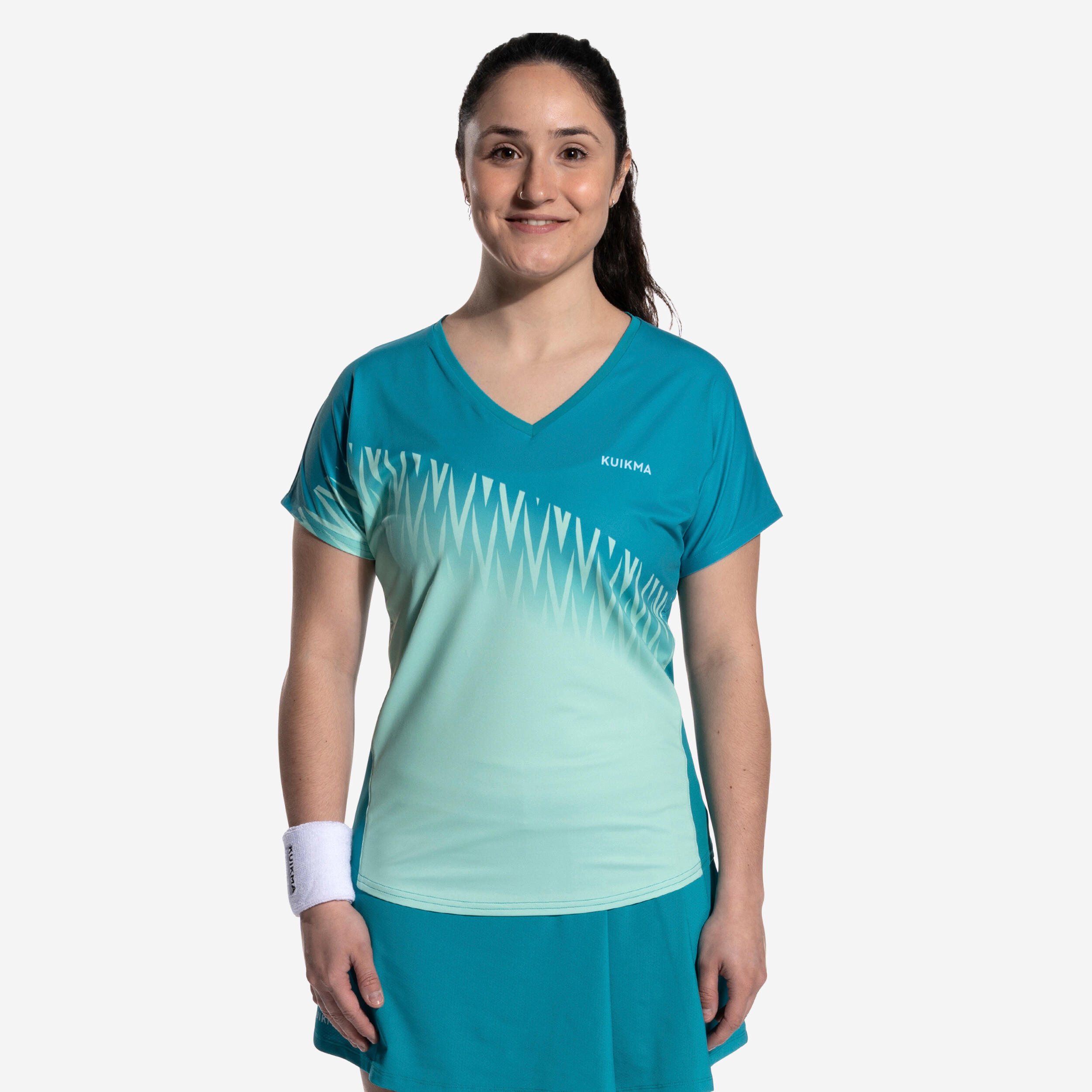 Women's short-sleeved breathable padel T-shirt- 500 turquoise