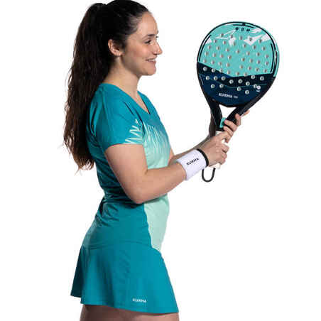 Women's Breathable V-Neck Short-Sleeved Padel T-Shirt 500 - Turquoise