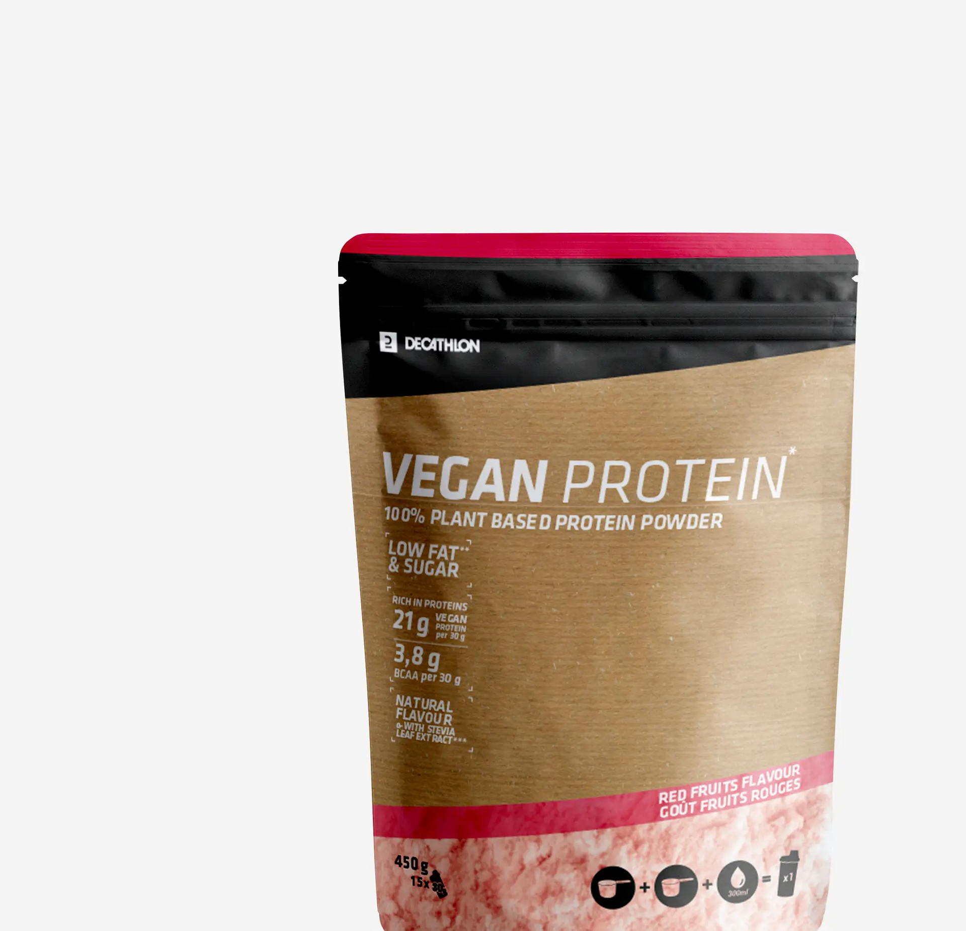proteina vegan decathlon com sabor a frutos vernelhos