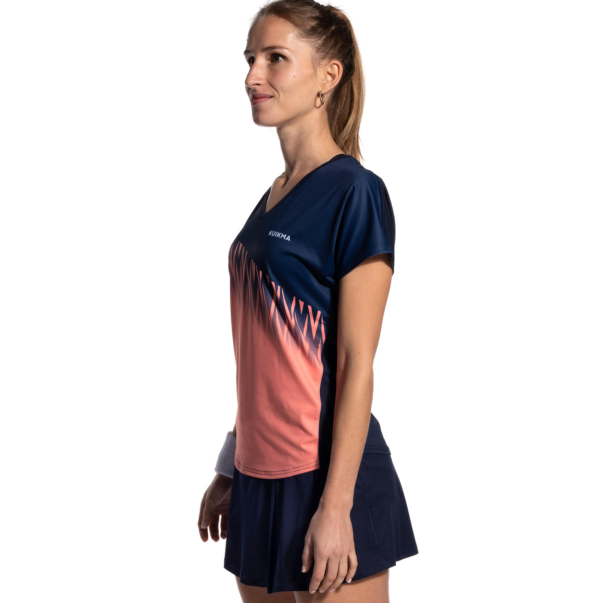 Women's Short-Sleeved Breathable Padel T-Shirt 500 - Blue/Coral 2/8