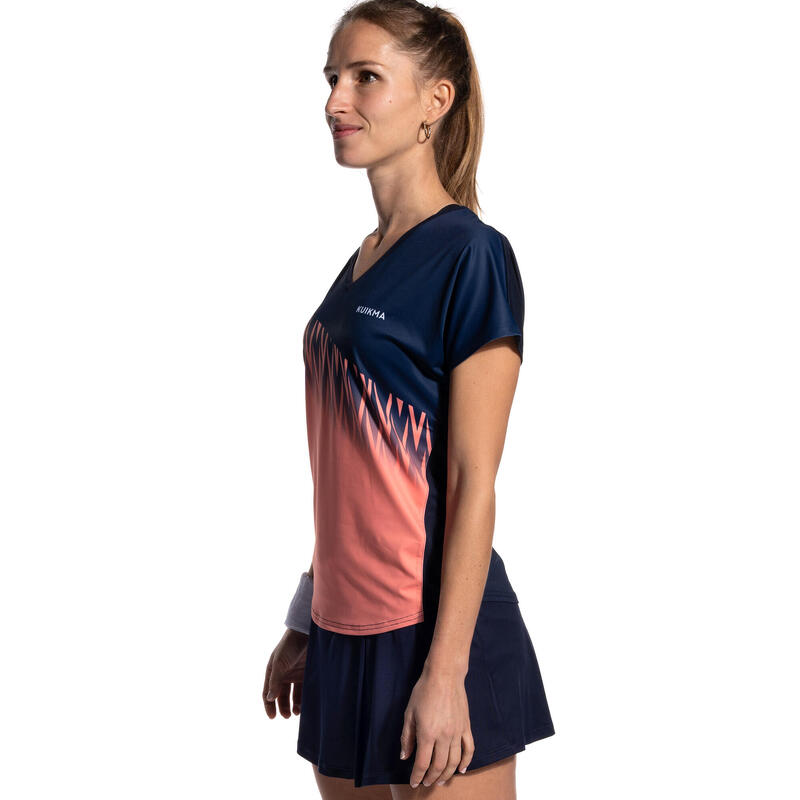 T-shirt de padel manga curta respirável Mulher - 500 azul coral