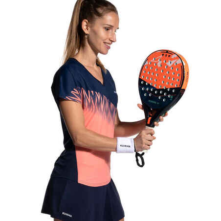 Women's Short-Sleeved Breathable Padel T-Shirt 500 - Blue/Coral