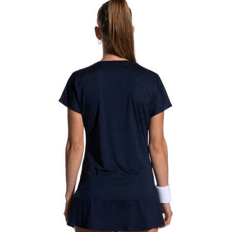Moteriški orui pralaidūs trumparankoviai padelio marškinėliai „500“, mėlyni ir koralų spalvos