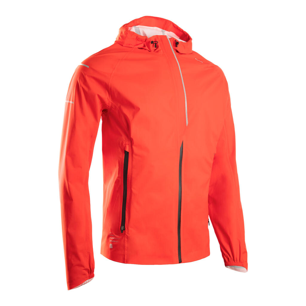 MEN'S WATERPROOF WINDPROOF RUNNING JACKET - KIPRUN RAIN+ RED