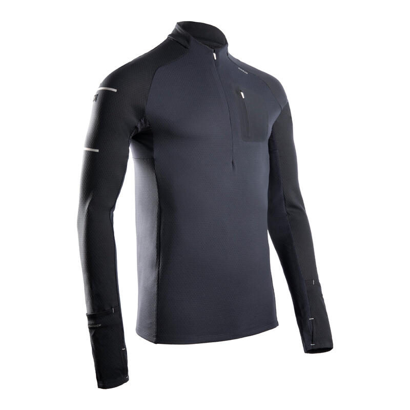 CAMISOLA DE CORRIDA INVERNO KIPRUN WARM LIGHT HOMEM AZUL-ESCURO