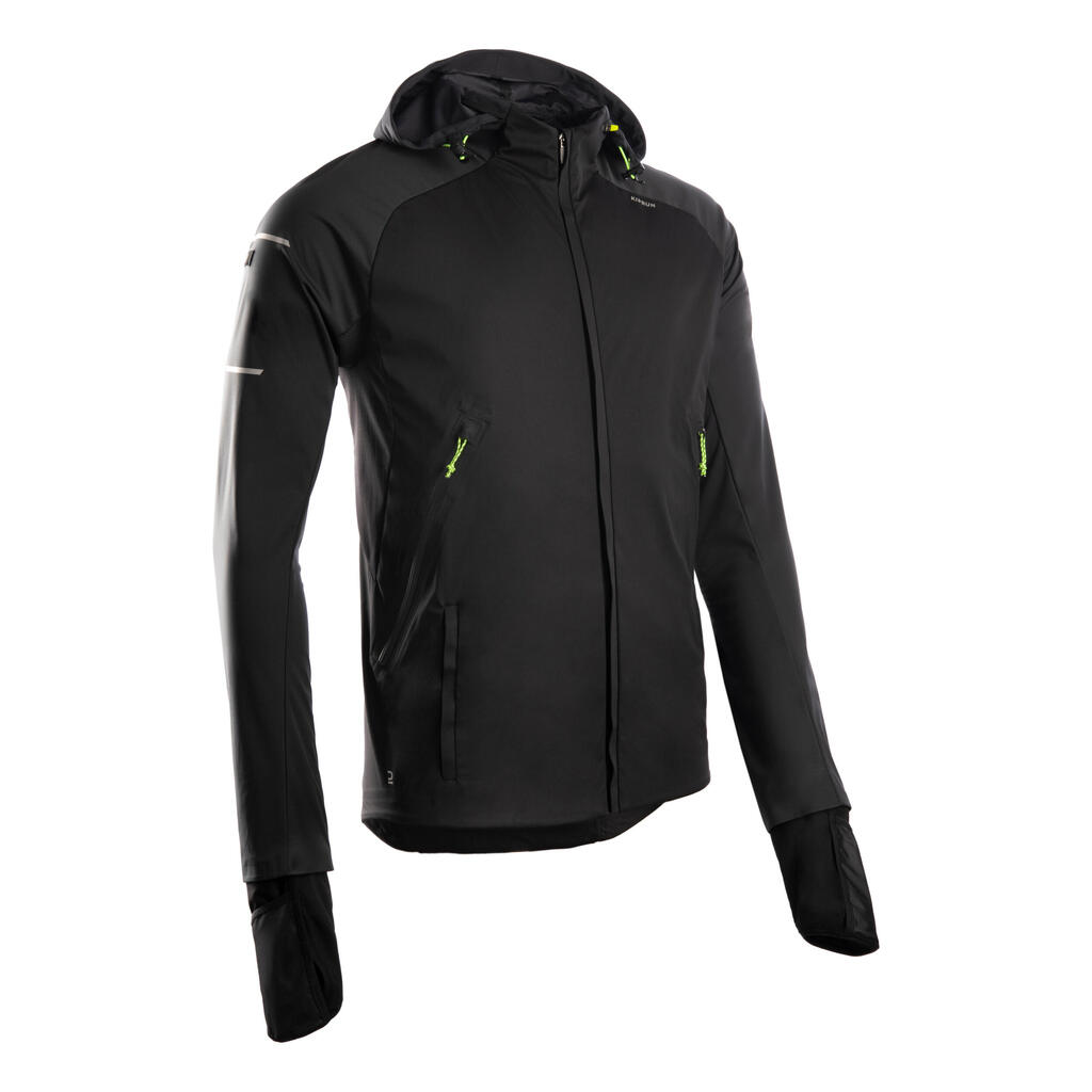 WARM REGUL MEN'S WINTER RUNNING WATER-REPELLENT WINDPROOF JACKET - BLACK GREY