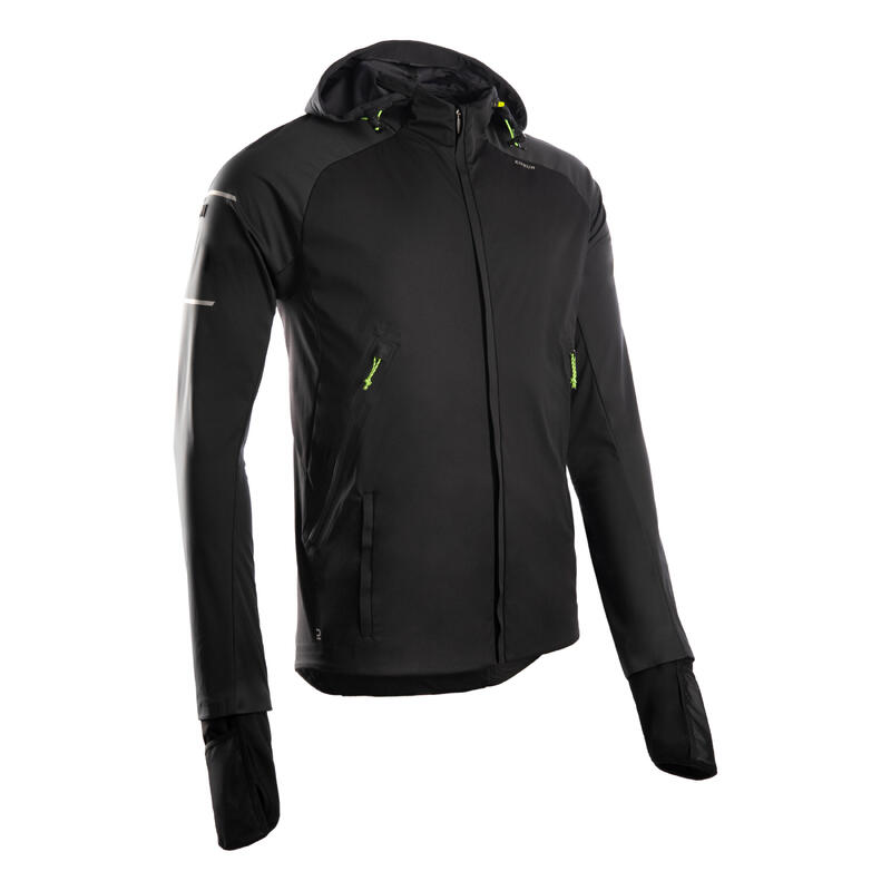 Chaqueta running Hombre cortaviento perlante Kiprun Warm negro gris