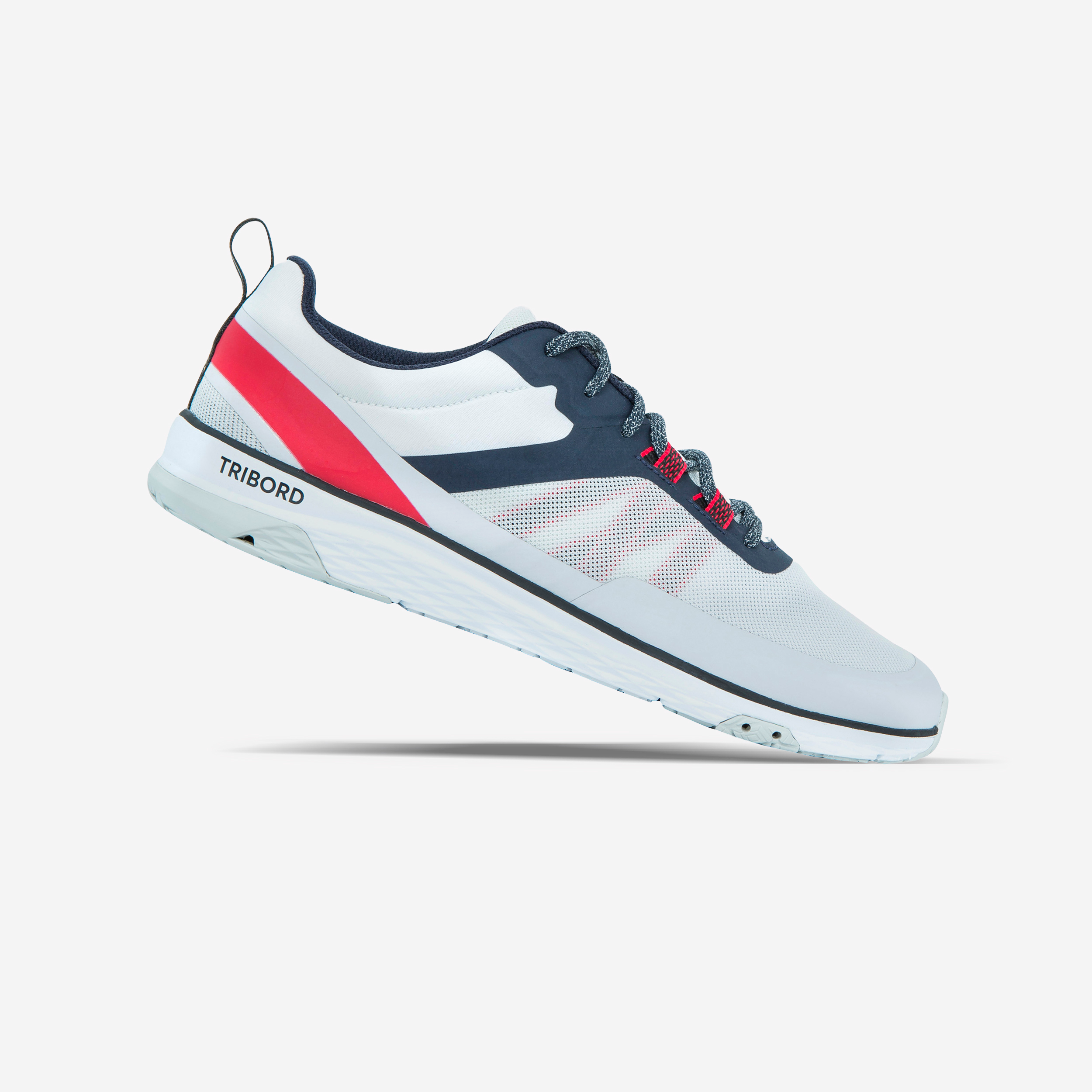 Chaussures bateau basket de voile Race homme Gris clair bleu rouge