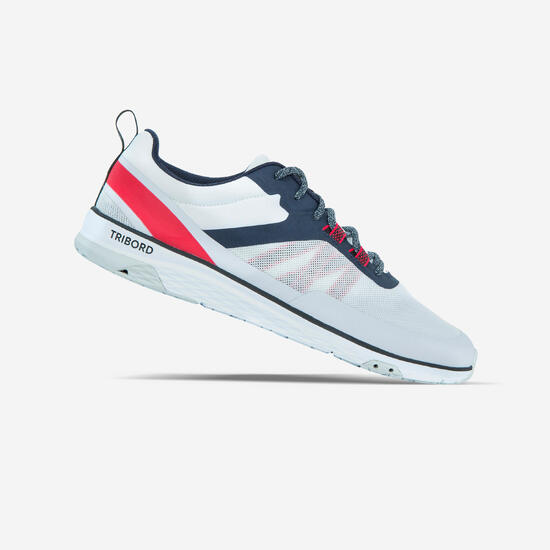 Chaussures bateau basket de voile Race homme Gris clair bleu rouge
