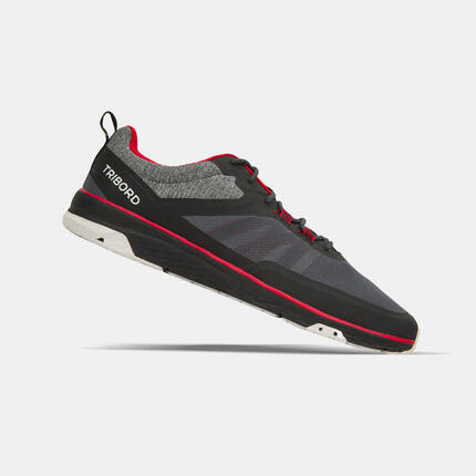 Chaussures bateau basket de voile race homme noir rouge
