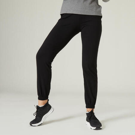 Pantalon jogging fitness femme coton majoritaire coupe droite - 100 noir -  Decathlon Cote d'Ivoire