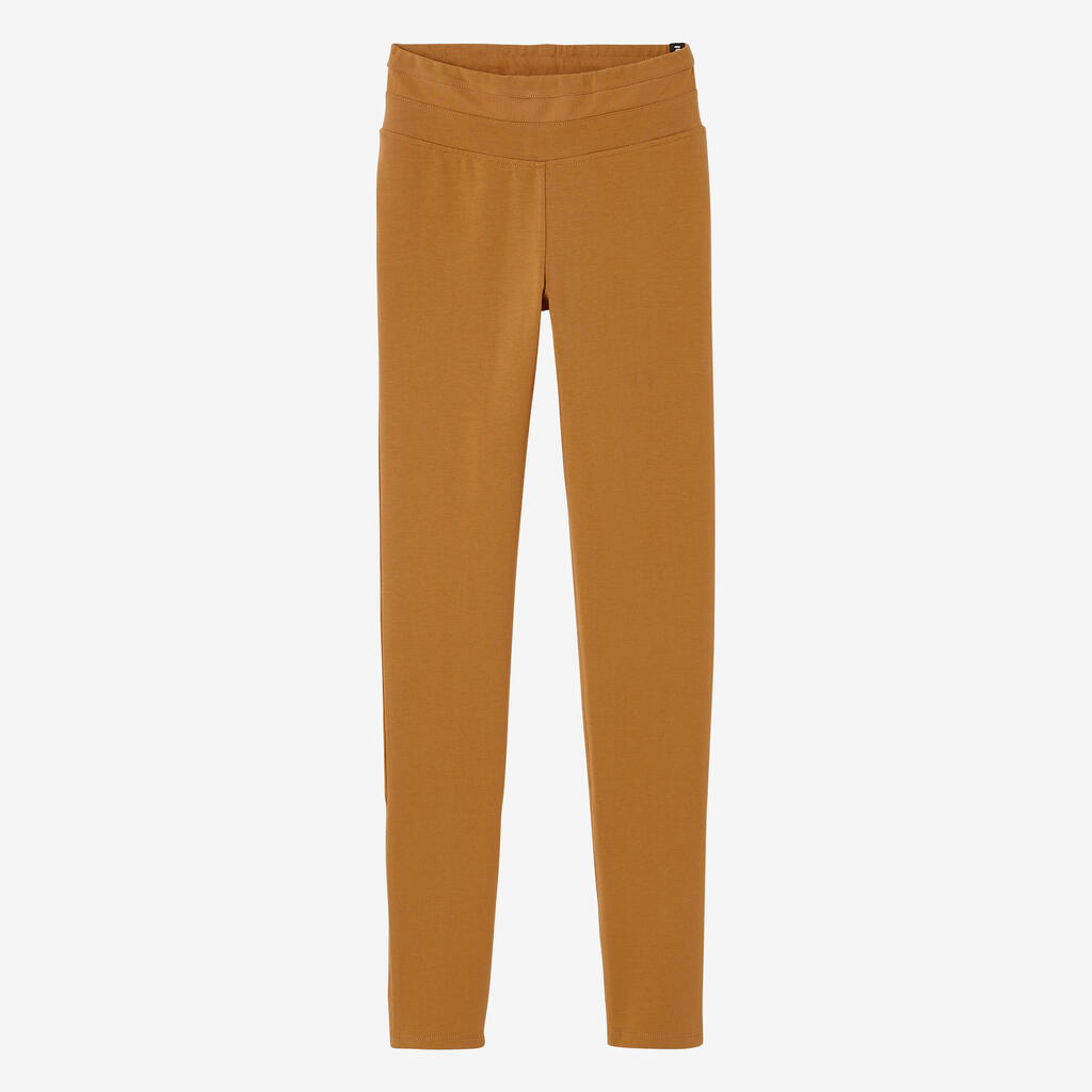 Stretchy High-Waisted Cotton Fitness Leggings with Mesh - Brown