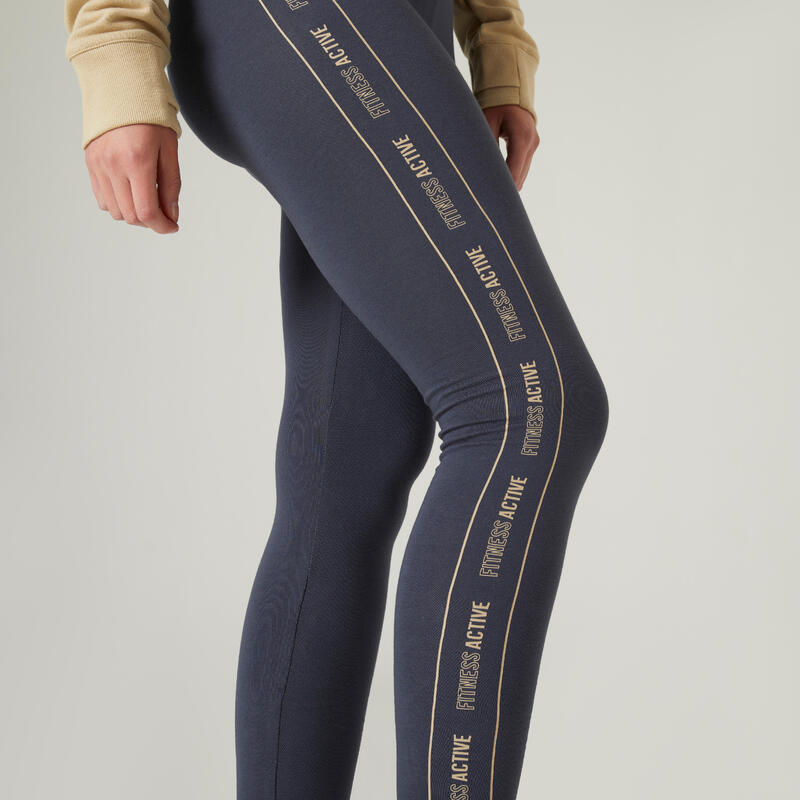 Mallas Leggings fitness algodón Fit+ Mujer Domyos azul grisáceo
