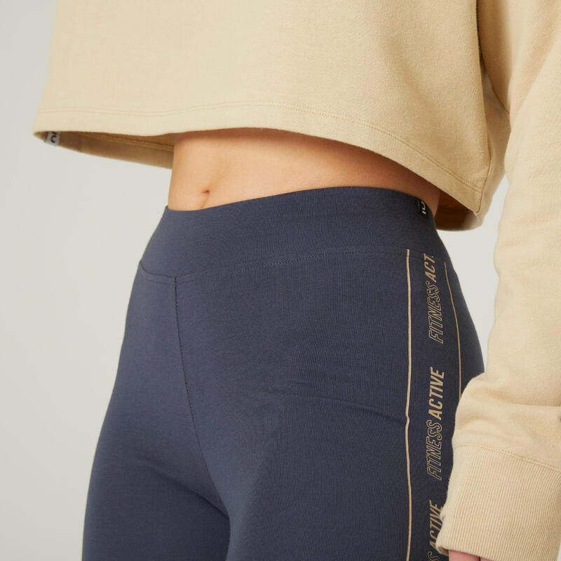 Mallas Leggings fitness algodón Fit+ Mujer Domyos azul grisáceo