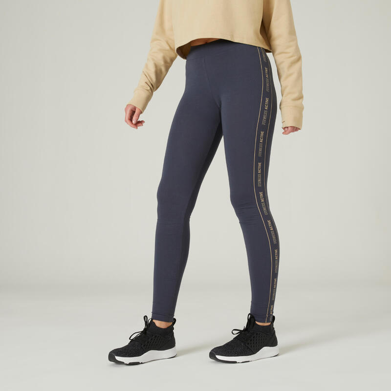 Női leggings fitneszhez Fit+, 500-as, slim, pamut, szürke 