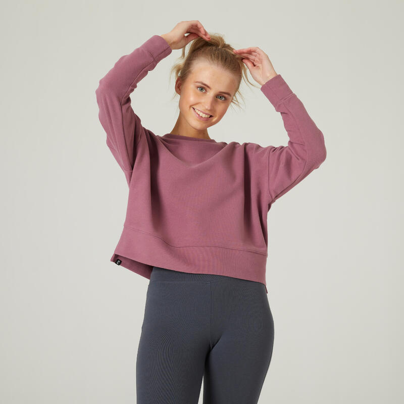 Sweater voor fitness dames loose fit 120 paars