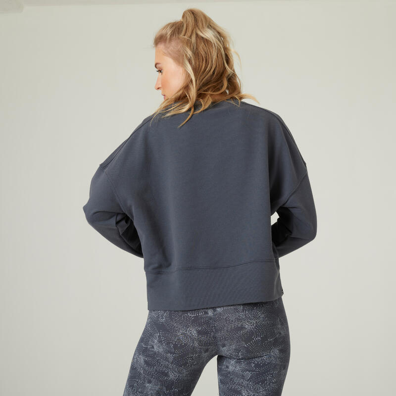 Fitness sweater voor dames loose fit 120 grijs