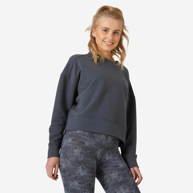 DOMYOS Kadın Koyu Gri Oversize Sweatshirt 520 - Fitness Hafif Antrenman DOMYOS Kadın Koyu Gri Oversize Sweatshirt 520 - Fitness Hafif Antrenman
