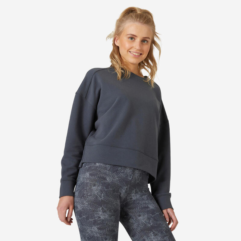 Sweater voor fitness dames loose fit 120 diepgrijs