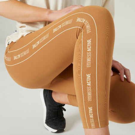 Women's Fitness 7/8 Leggings Fit+ 500 - Hazelnut Print