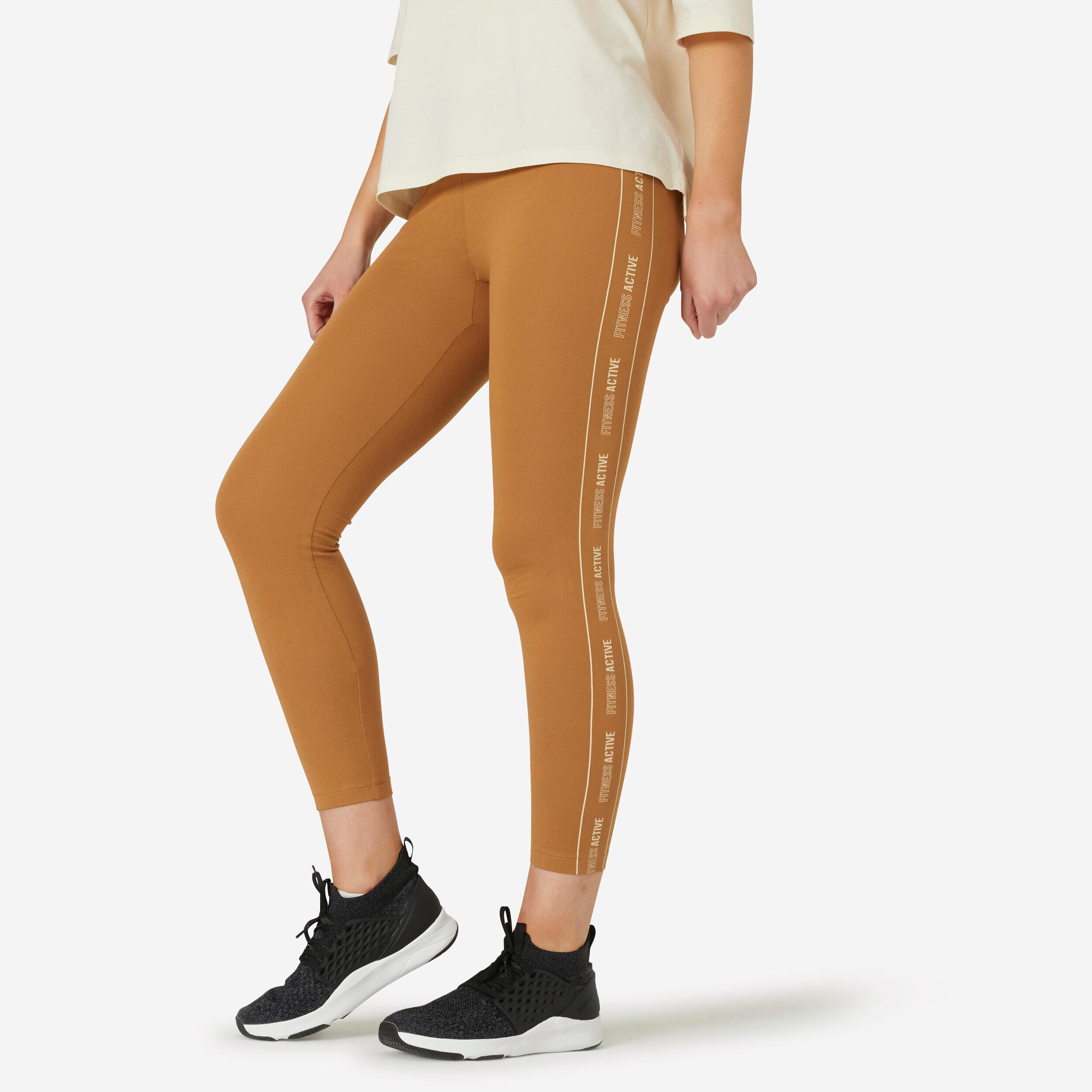 DOMYOS Women's Fitness 7/8 Leggings Fit+ 500 - Hazelnut Print
