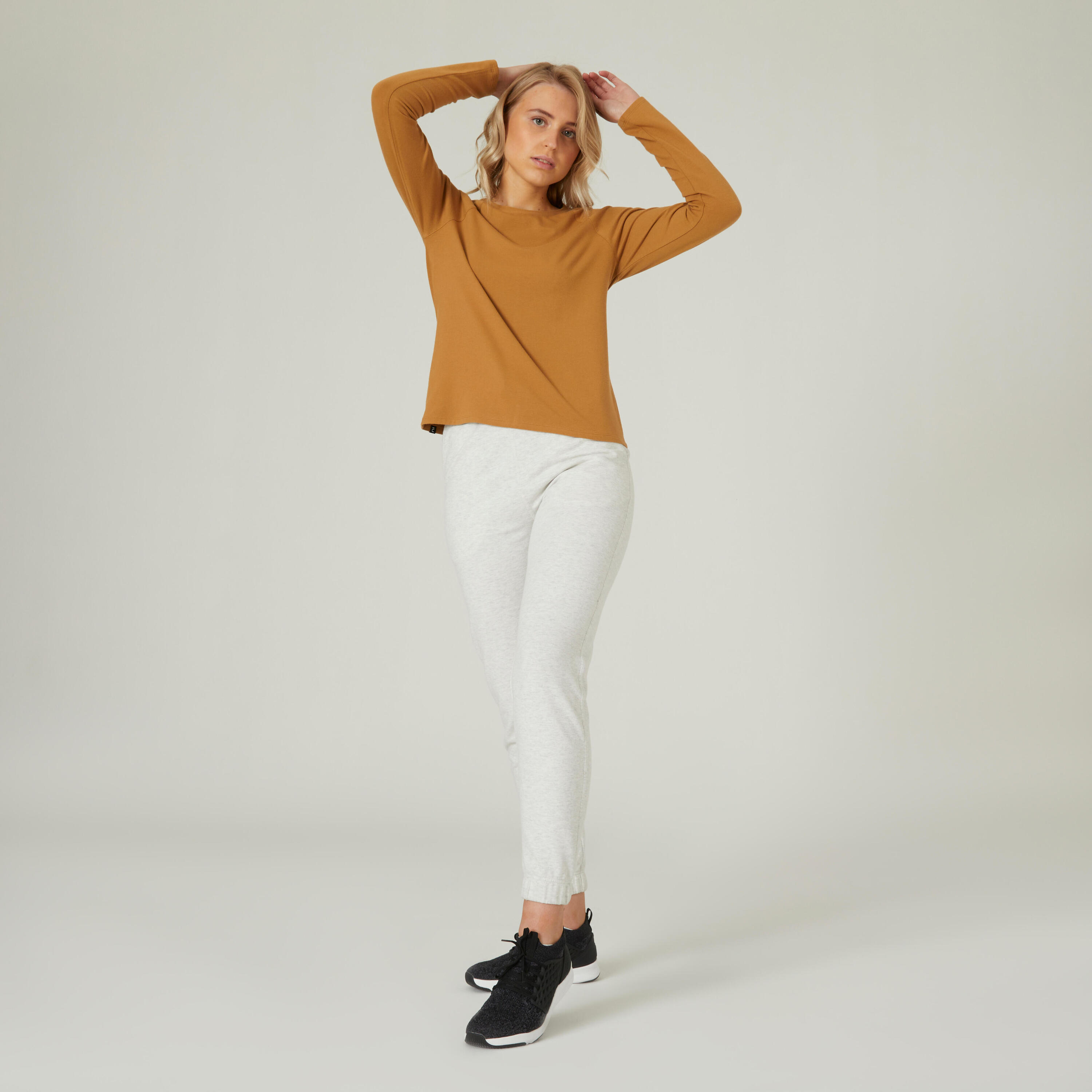 Women's Long-Sleeved Fitness T-Shirt 500 - Hazelnut 3/6