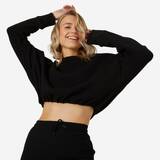 Women Gym Cotton Blend Cropped Drawstring Sweatshirt 520 - Black