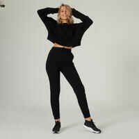 Fitness Cotton-Rich Cropped Crew-Neck Drawstring Sweatshirt 520 - Black