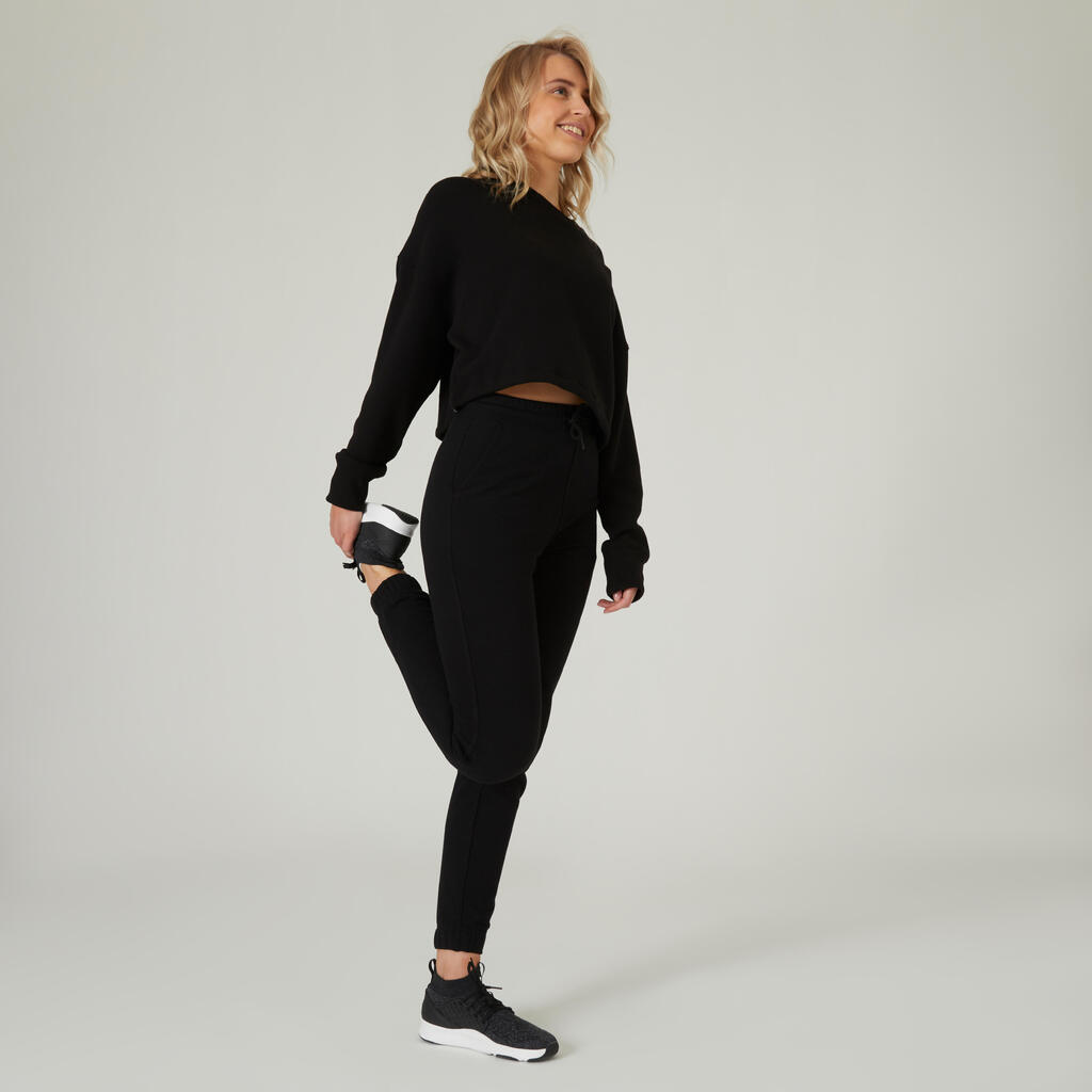 Sweat de fitness crop femme, noir