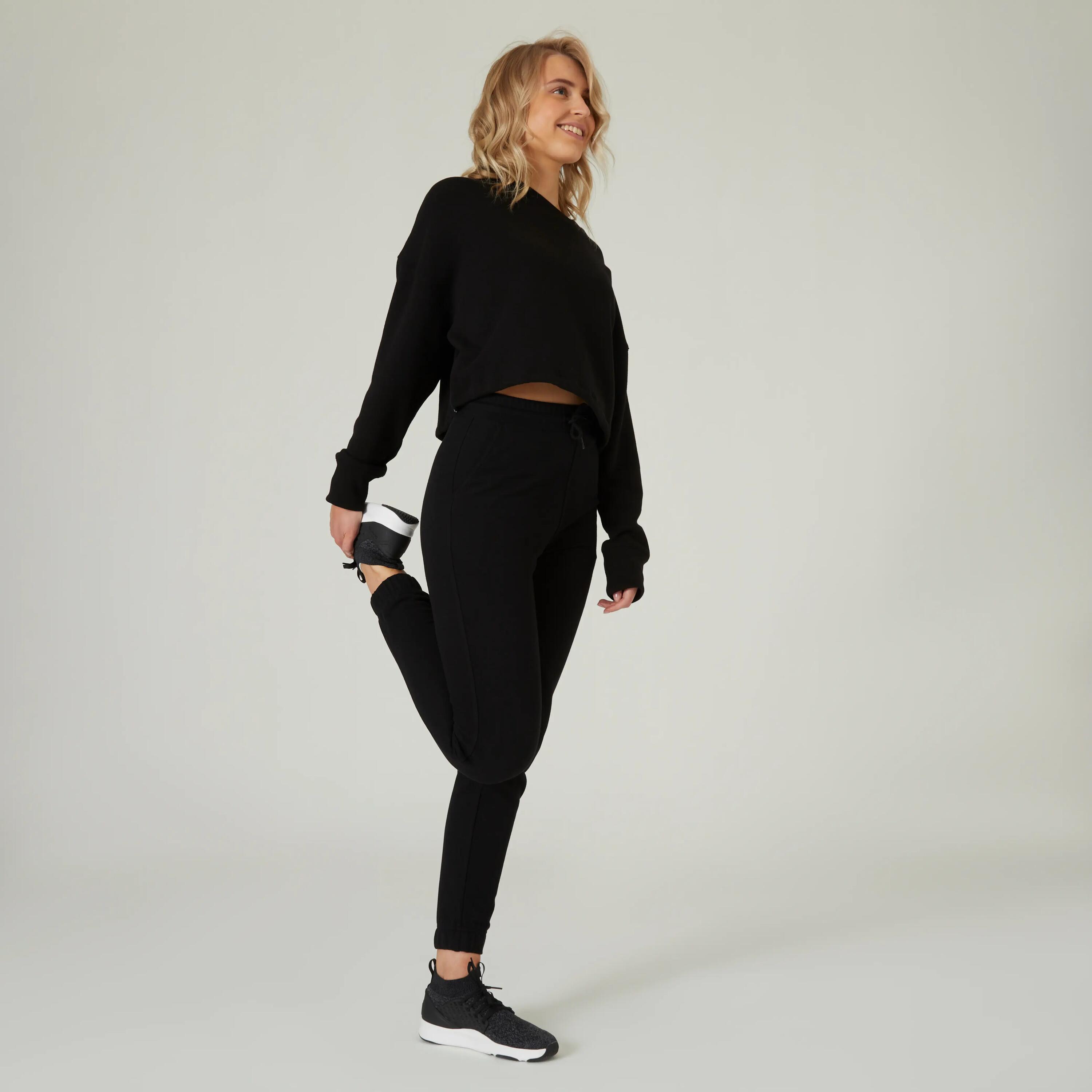 Women's Sweater Cropped Drawstring 520 For Gym-Black -  3