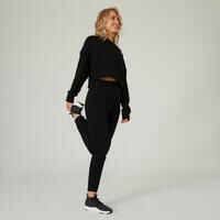 Fitness Cotton-Rich Cropped Crew-Neck Drawstring Sweatshirt 520 - Black