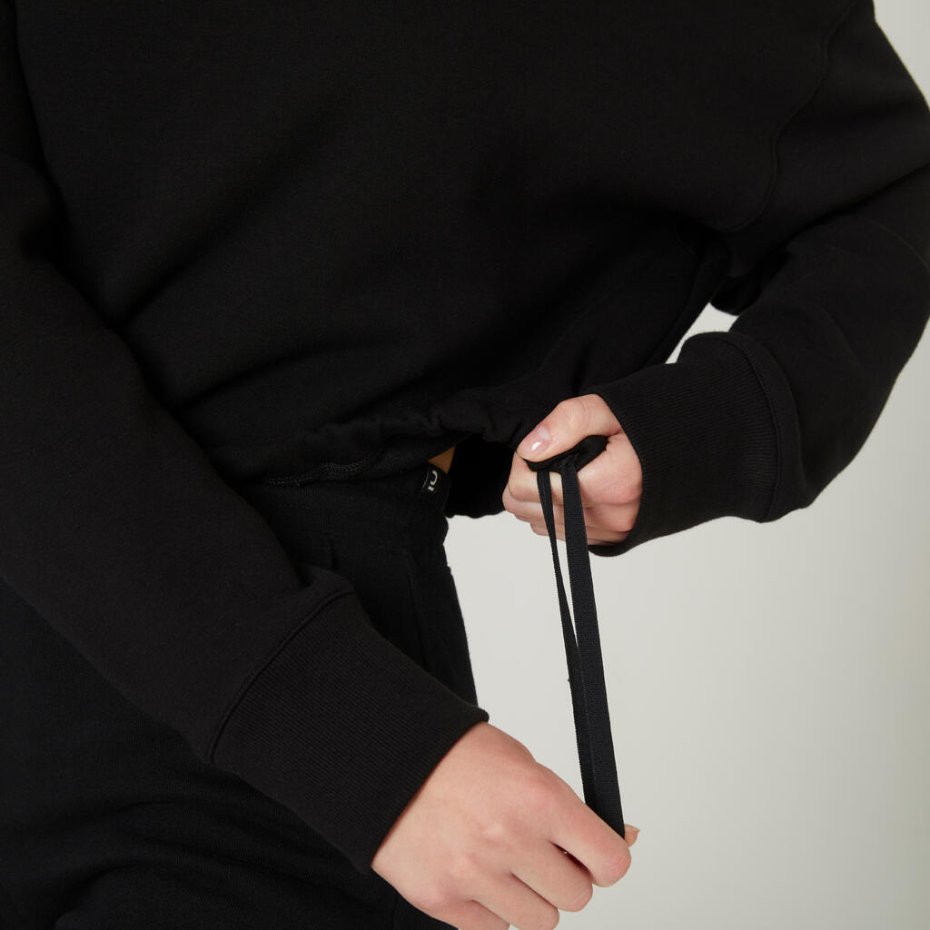 Sweat de fitness crop femme, noir