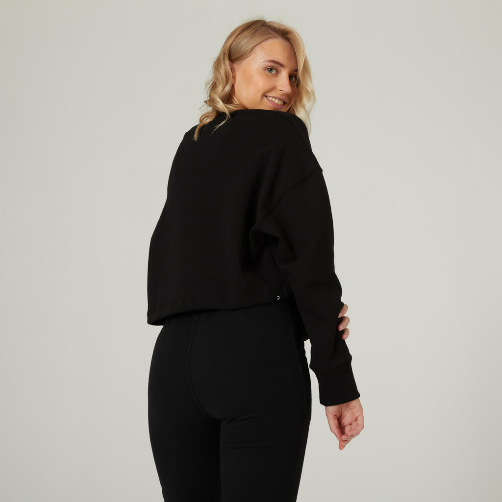 Sweat de fitness crop femme, noir