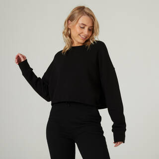Women's Sweater Cropped Drawstring 520 For Gym-Black