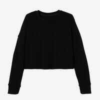 Fitness Cotton-Rich Cropped Crew-Neck Drawstring Sweatshirt 520 - Black