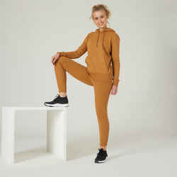 Γυναικείο φούτερ με κουκούλα για γυμναστική 500 Essentials - Hazelnut