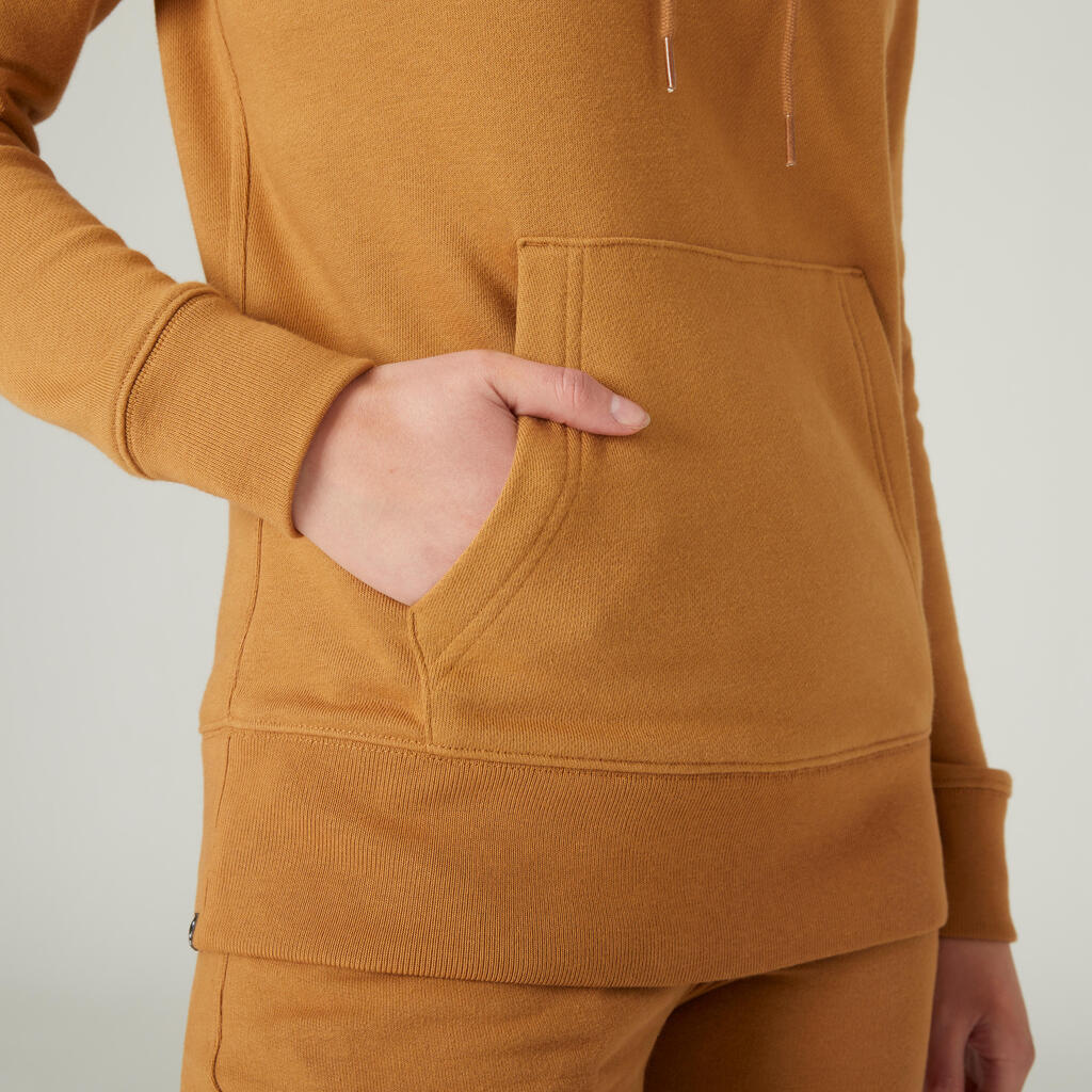 Moteriškas kūno rengybos džemperis su gobtuvu „500 Essential“, žalsvas 