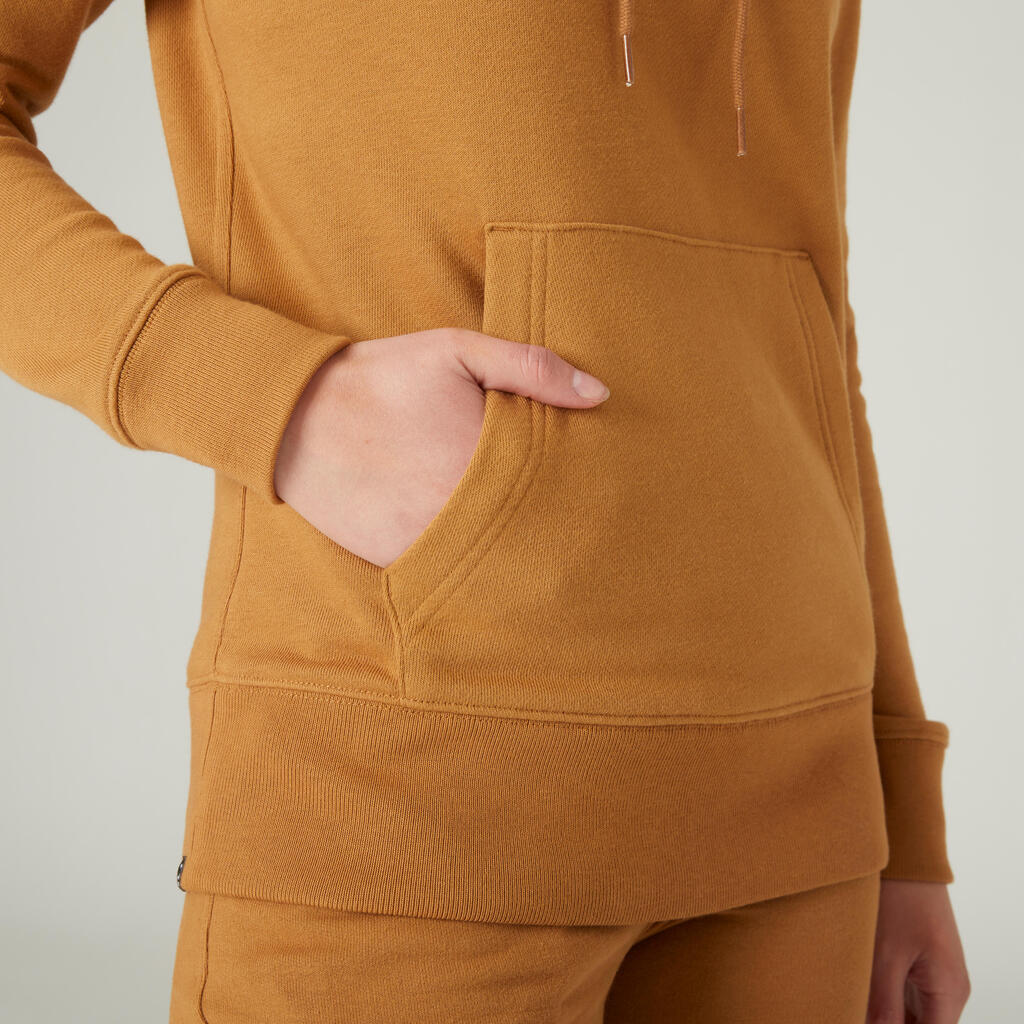 Women's Fitness Long Hoodie Essentials 500 - Hazelnut