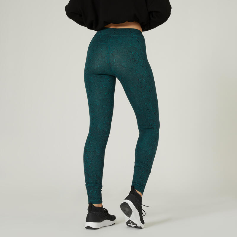 Női leggings fitneszhez Fit+, 500-as, pamut, slim, zöld