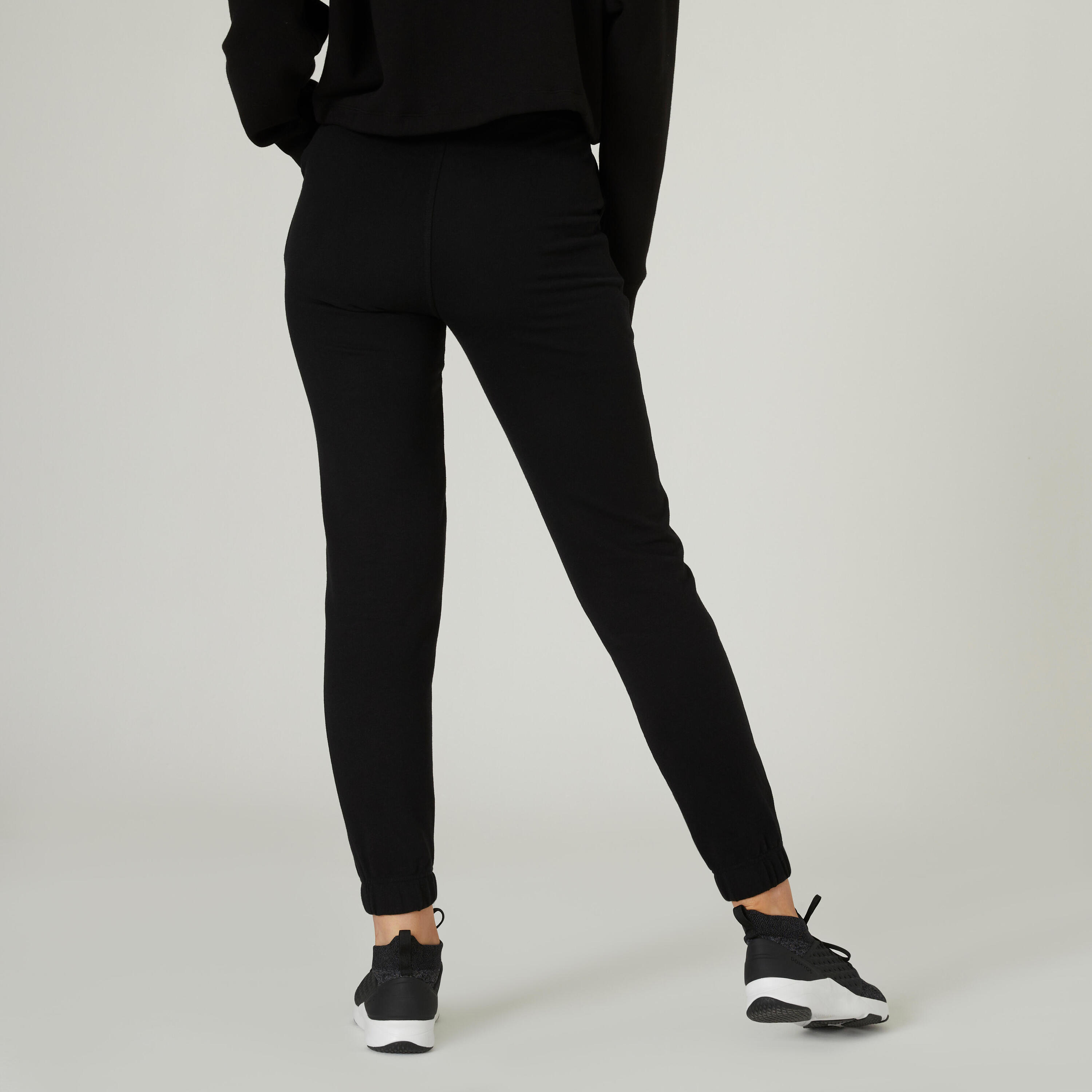 Pantalón jogger algodón fitness 500 Mujer Domyos negro 3/9