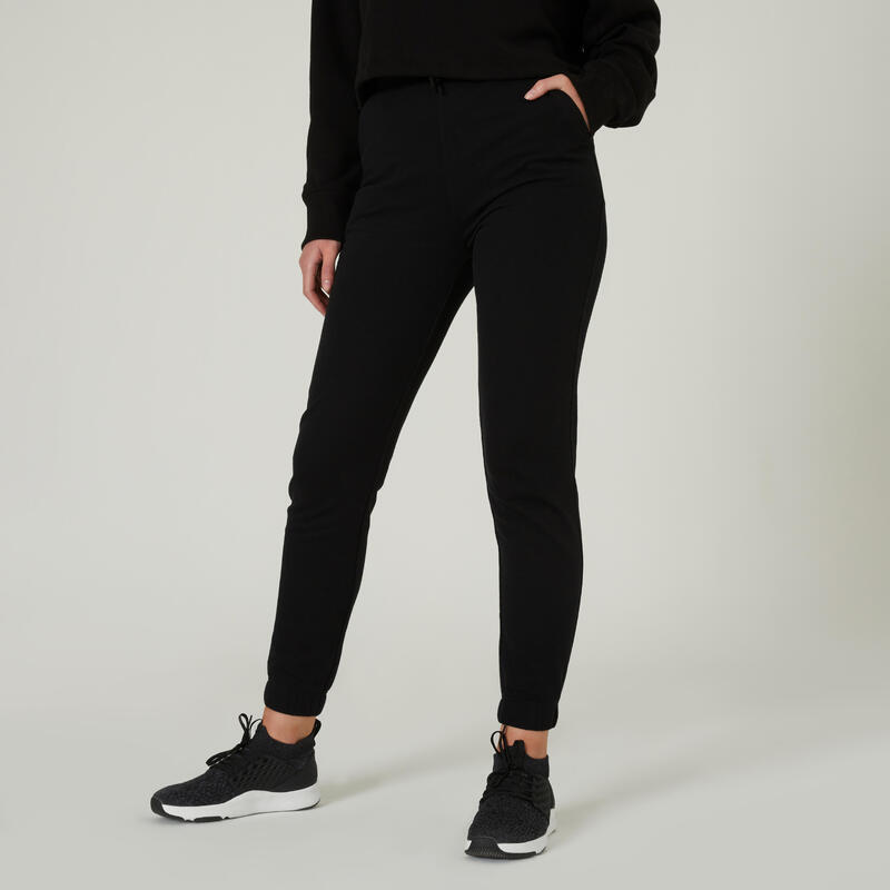 Pantalón jogger fitness regular algodón Mujer Domyos negro
