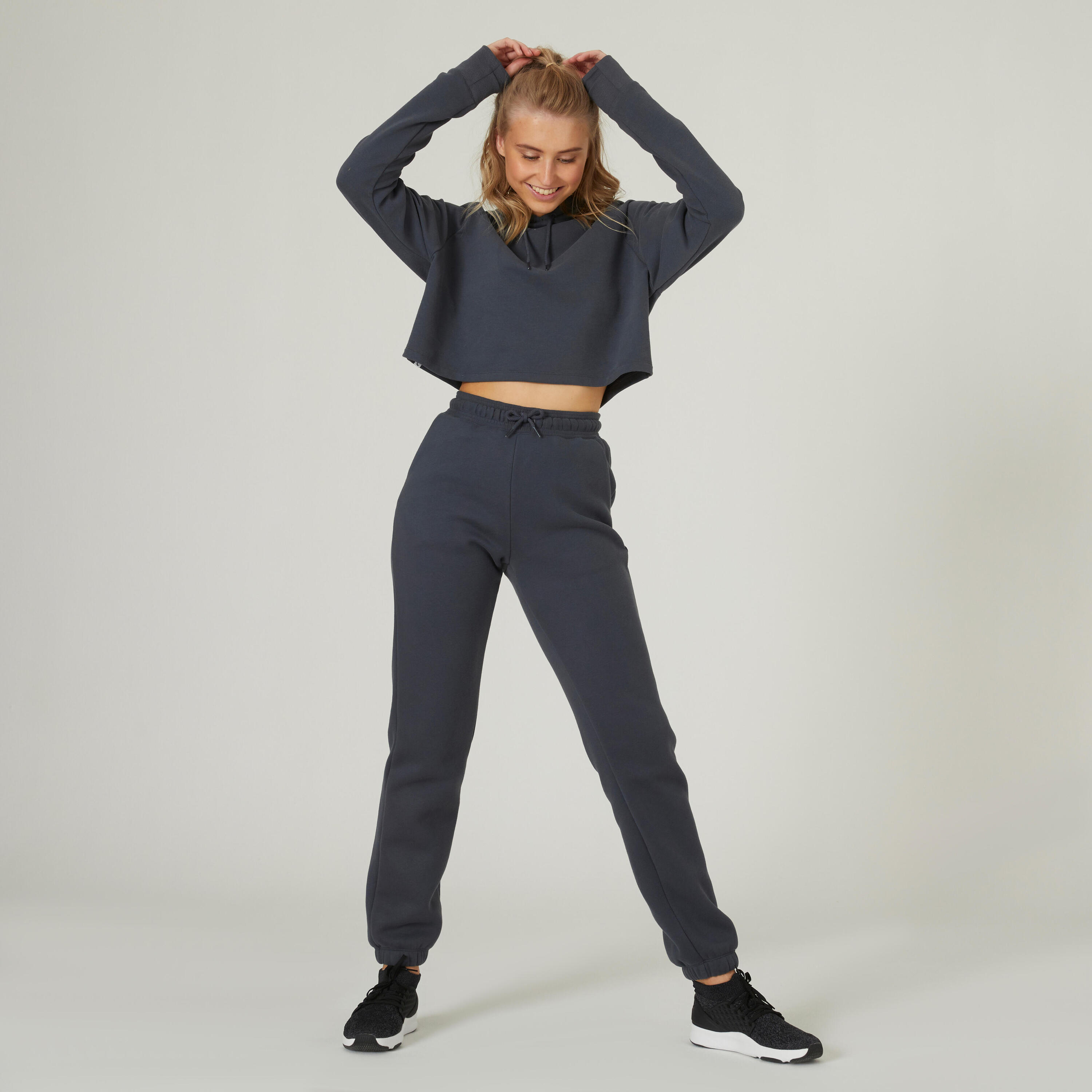 Pantaloni donna fitness 520 loose misto sintetico grigi 3/7