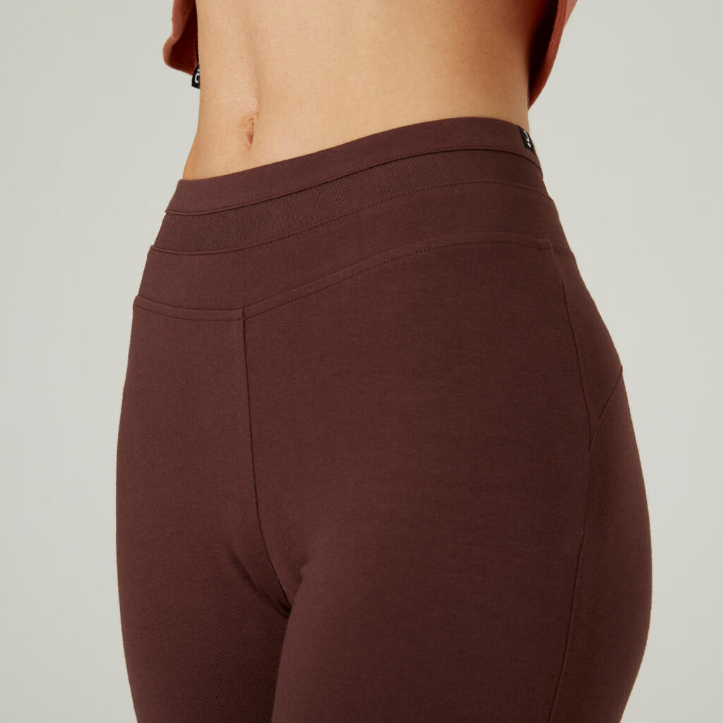 Stretchy High-Waisted Cotton Fitness Leggings with Mesh - Brown