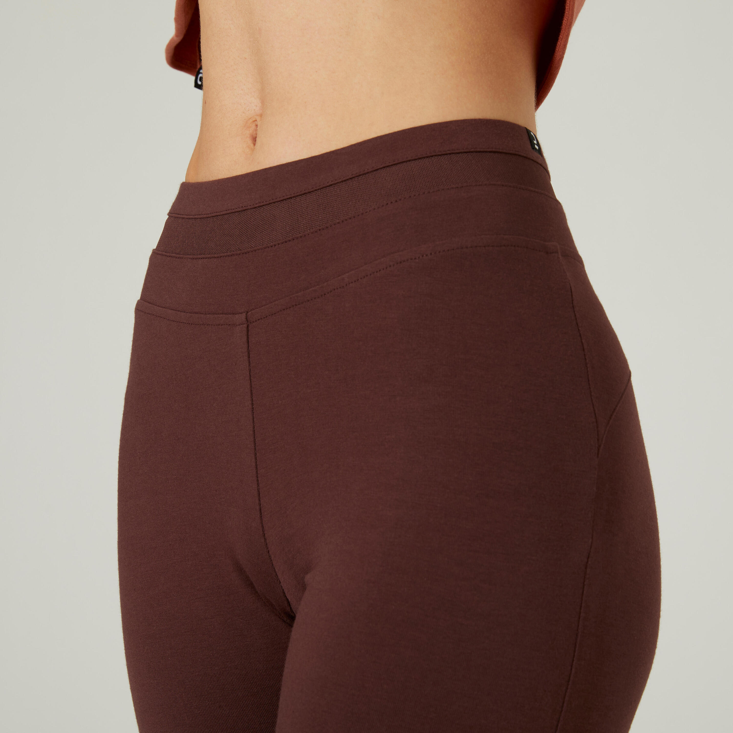 Stretchy High-Waisted Cotton Fitness Leggings with Mesh - Brown 5/7
