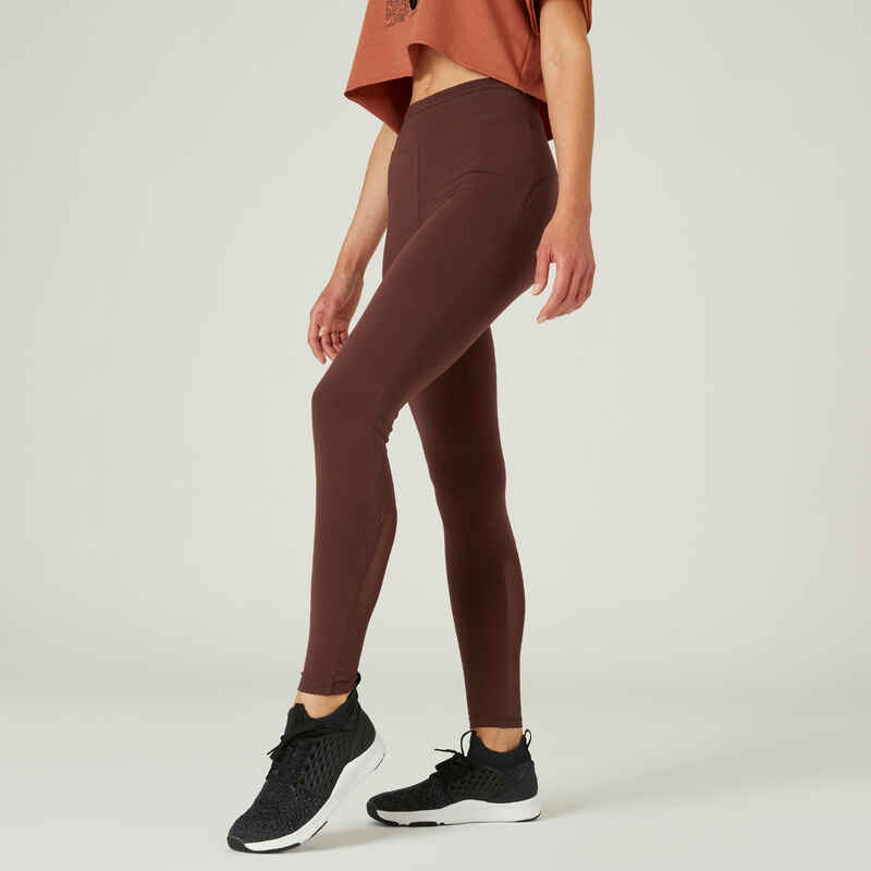 Leggings Fitness Baumwolle dehnbar hohe Taille Mesh Damen braun