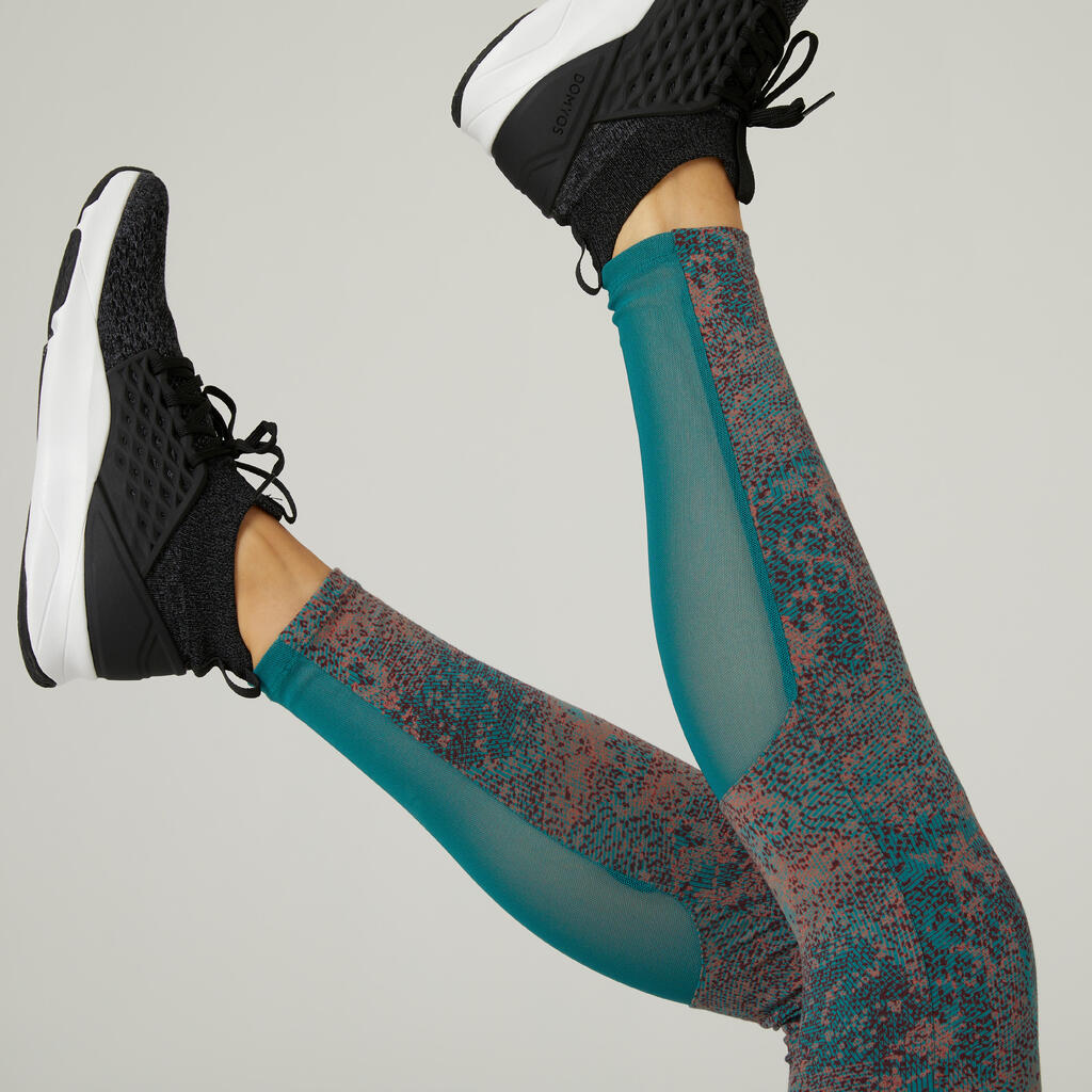 Leggings Fitness Baumwolle dehnbar hohe Taille Damen - Print