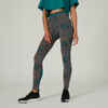 Leggings Fitness Baumwolle dehnbar hohe Taille Mesh Damen grün mit Print 