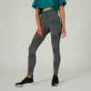 Stretchy High-Waisted Cotton Fitness Leggings with Mesh - Green Print