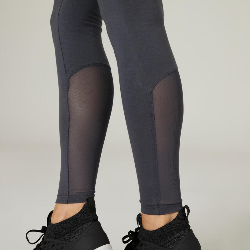 Legging Coton Extensible Fitness Taille Haute avec Mesh Gris