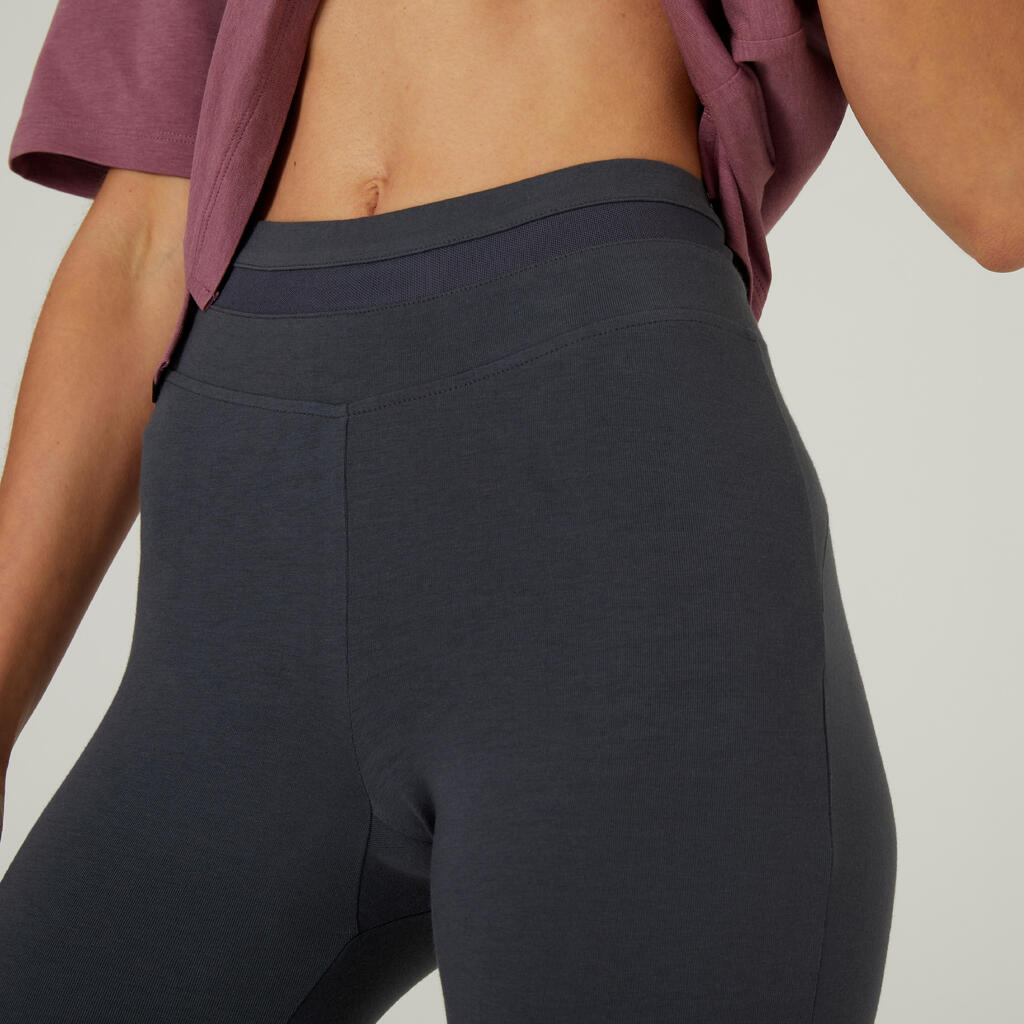 Stretchy High-Waisted Cotton Fitness Leggings with Mesh - Grey